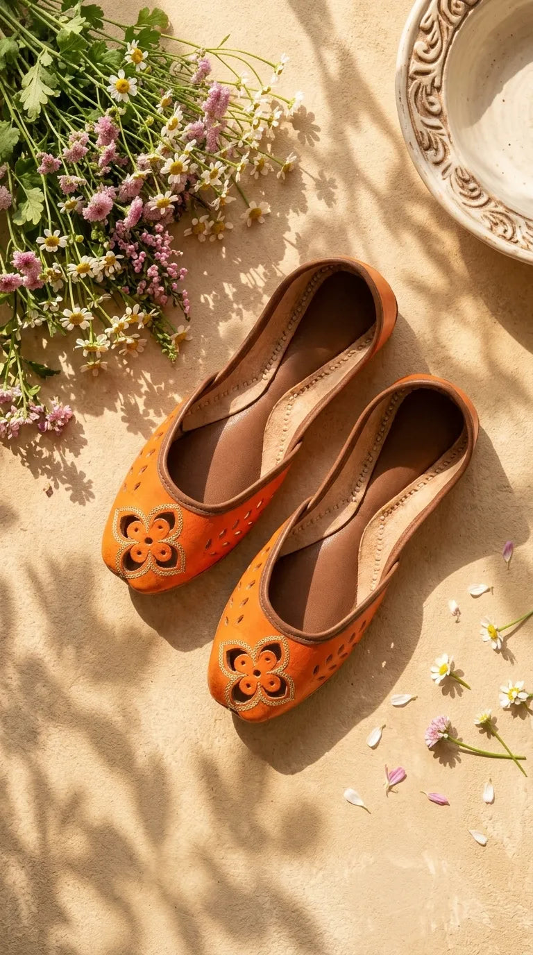 Orange Leather Khussa For Women EC8896
