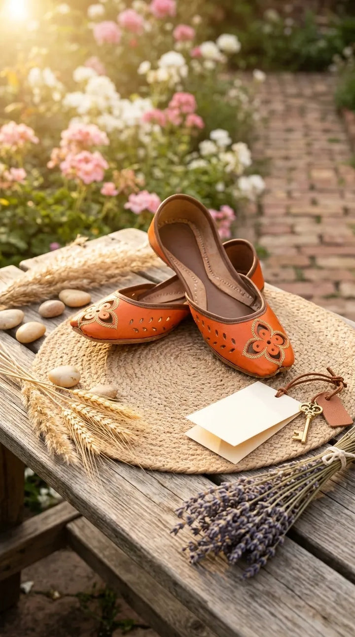 Orange Leather Khussa For Women EC8896