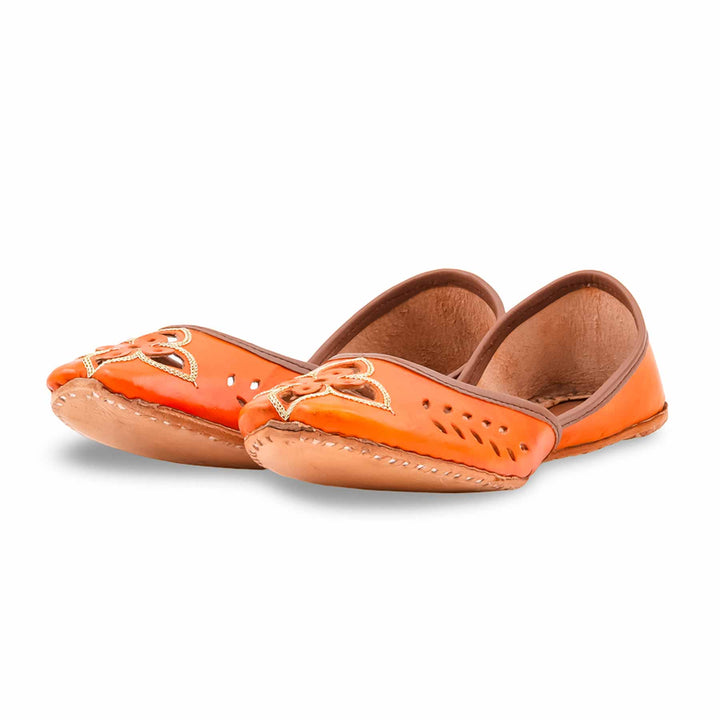 Orange Leather Khussa For Women EC8896