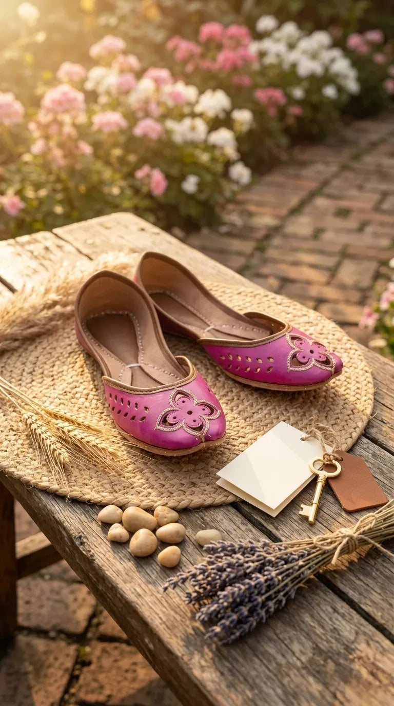 Pink Leather Khussa For Women EC8896