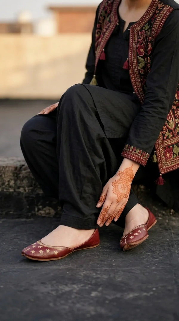 Maroon Leather Khussa For Ladies EC8923