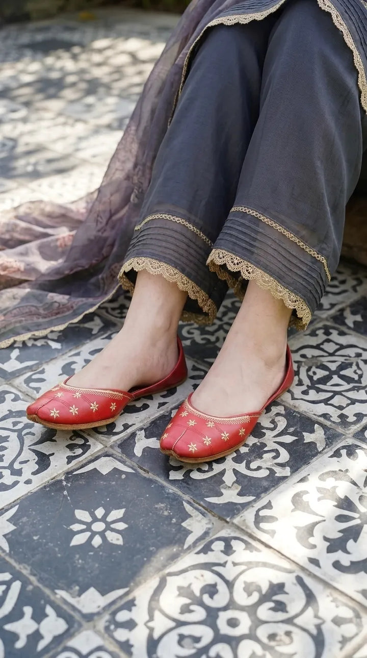Red Leather Khussa For Ladies EC8923