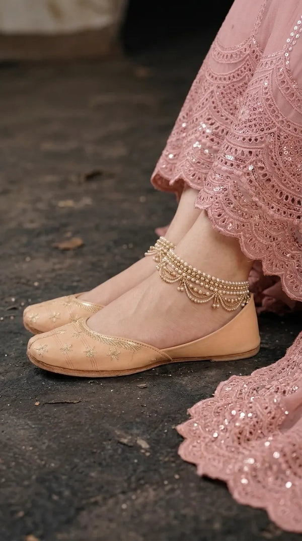 Fawn Leather Khussa For Ladies EC8923
