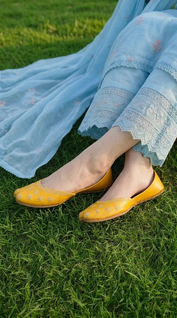 Yellow Leather Khussa For Ladies EC8923