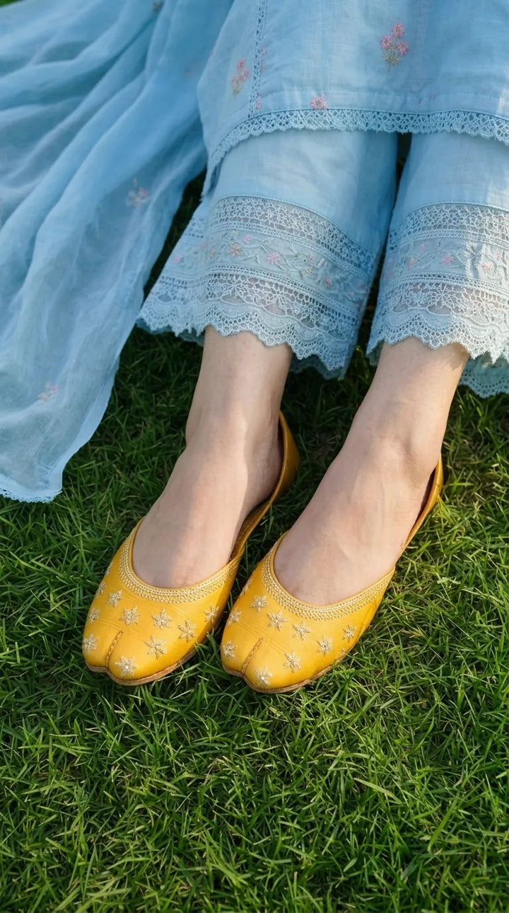 Yellow Leather Khussa For Ladies EC8923