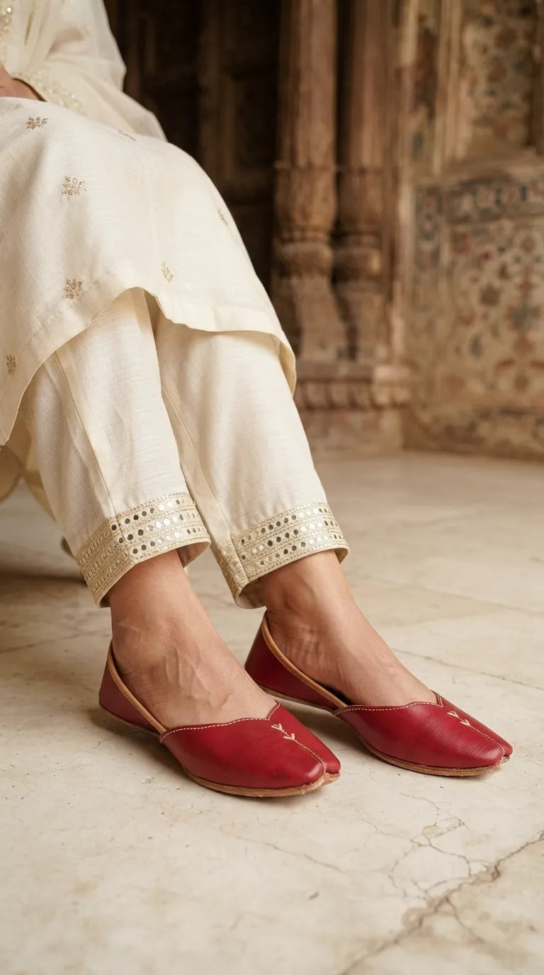 Red Leather Khussa For Ladies EC8925