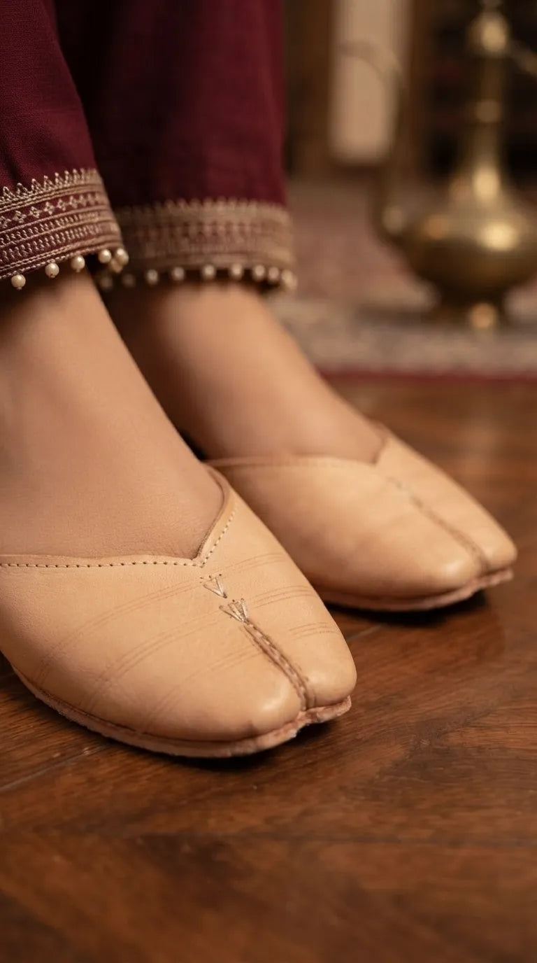 Fawn Leather Khussa For Ladies EC8925