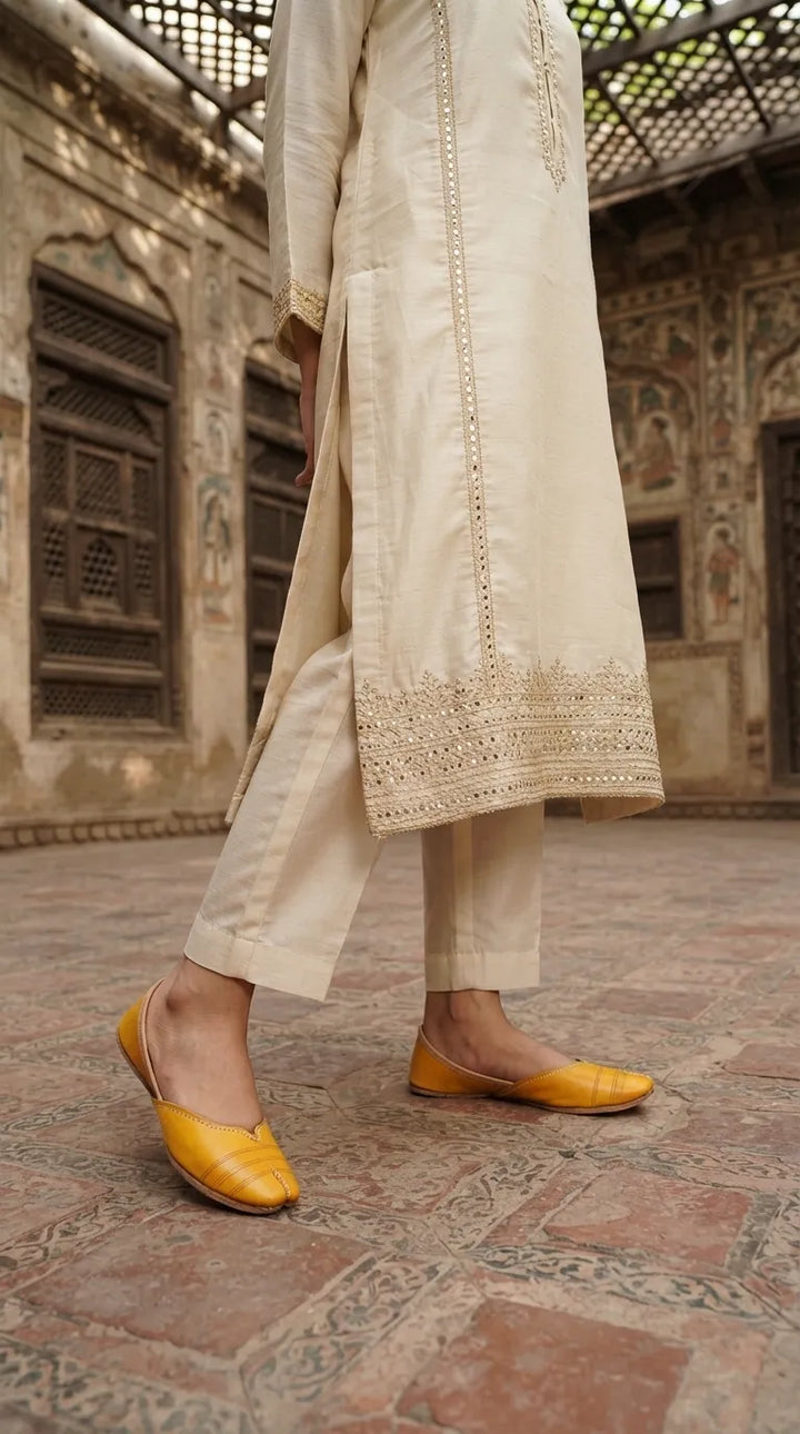 Yellow Leather Khussa For Ladies EC8925