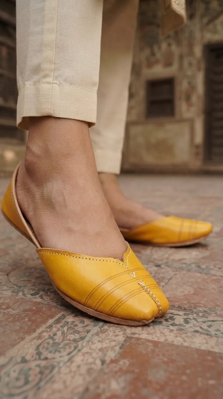 Yellow Leather Khussa For Ladies EC8925