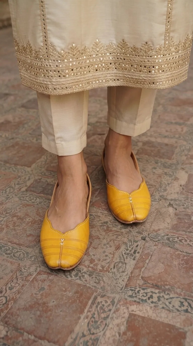 Yellow Leather Khussa For Ladies EC8925