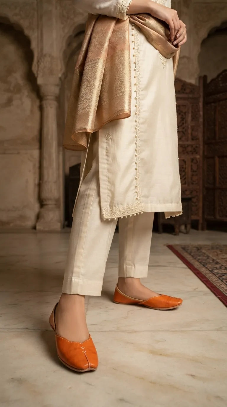 Orange Leather Khussa For Ladies EC8925