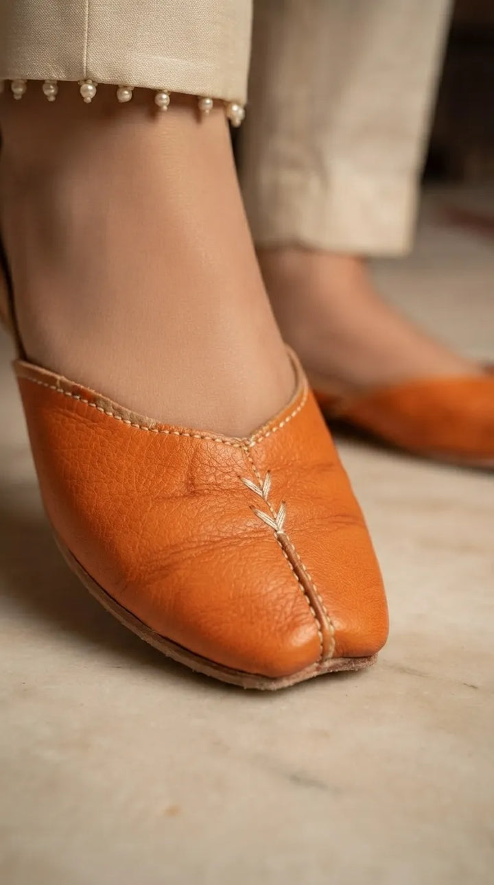 Orange Leather Khussa For Ladies EC8925
