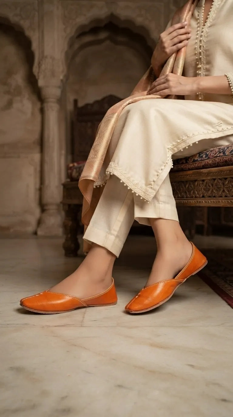 Orange Leather Khussa For Ladies EC8925