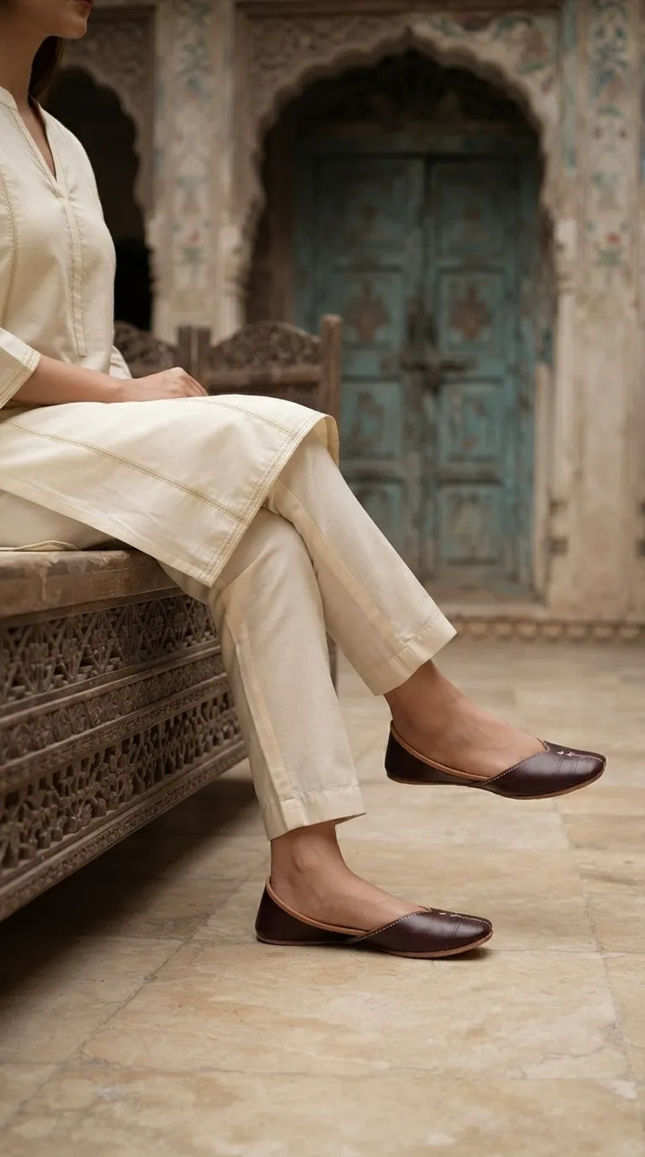 Coffee Leather Khussa For Ladies EC8925