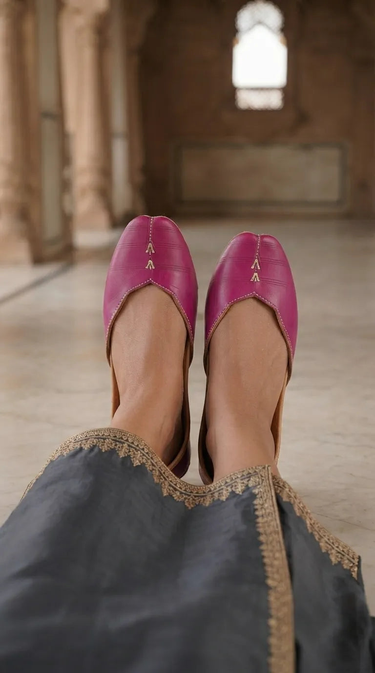 Skpink Leather Khussa For Ladies EC8925