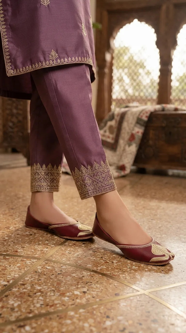 Maroon Leather Khussa For Ladies EC8926
