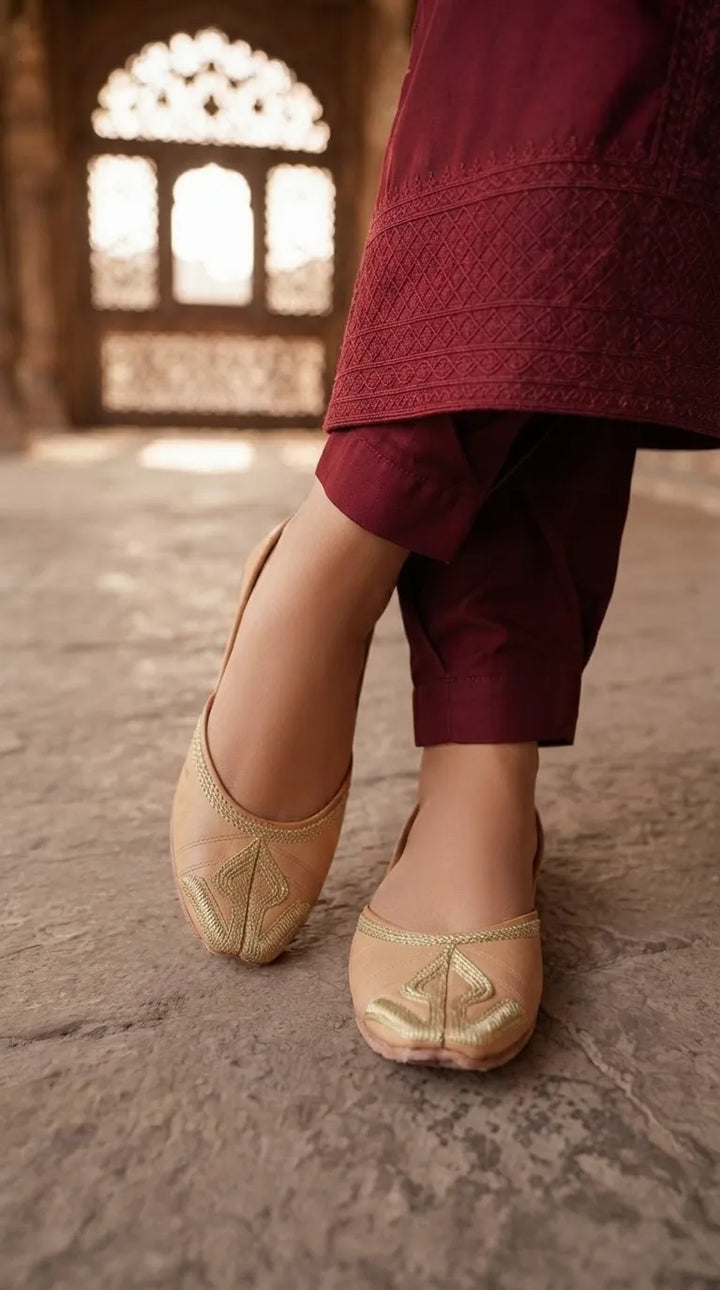 Fawn Leather Khussa For Ladies EC8926