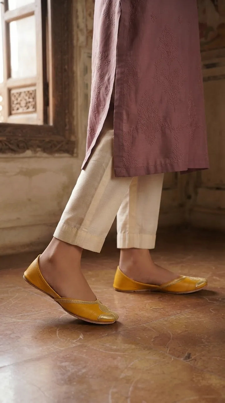 Yellow Leather Khussa For Ladies EC8926