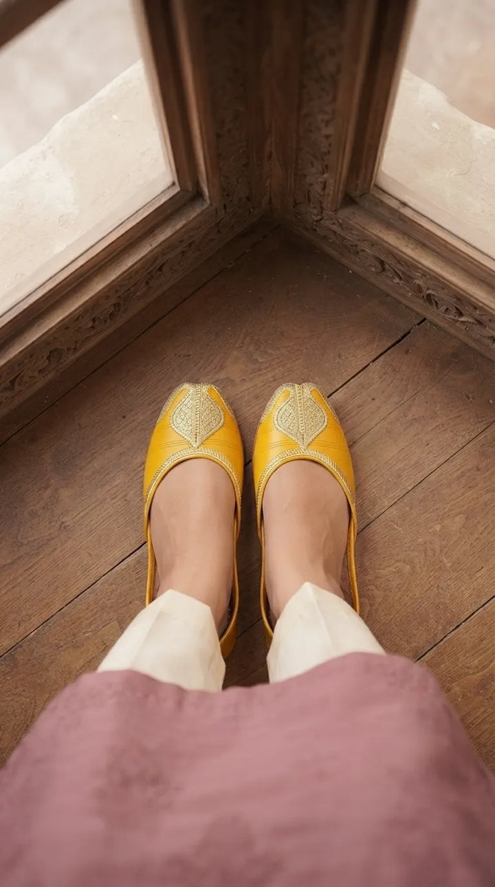 Yellow Leather Khussa For Ladies EC8926