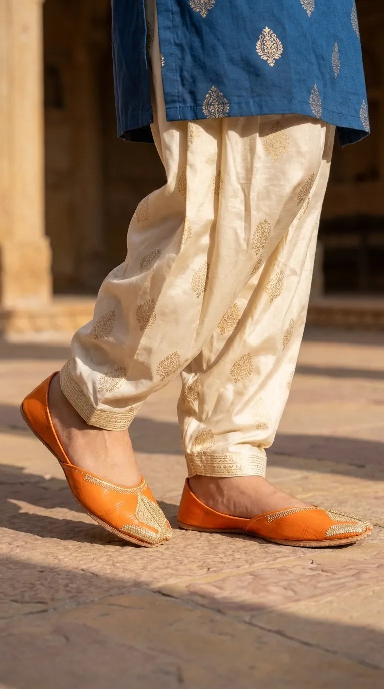 Orange Leather Khussa For Ladies EC8926