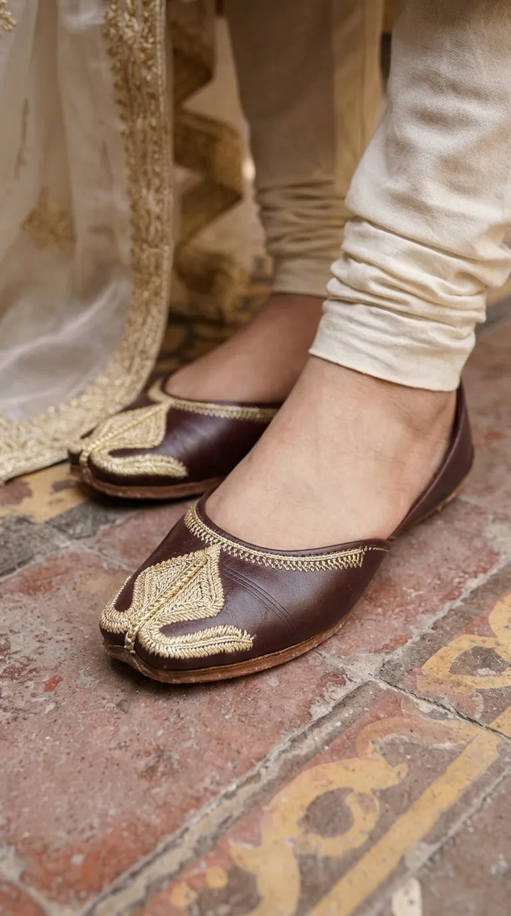 Coffee Leather Khussa For Ladies EC8926