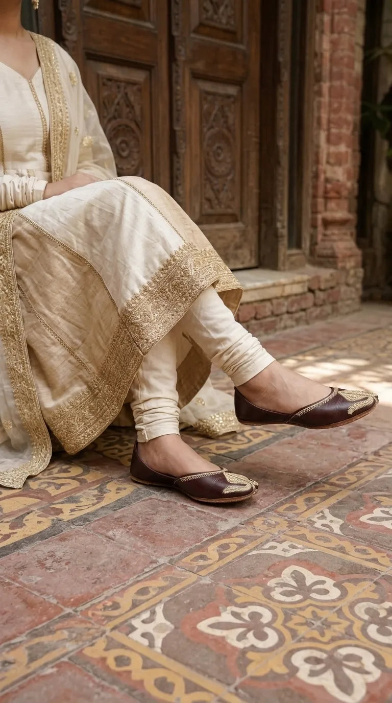 Coffee Leather Khussa For Ladies EC8926