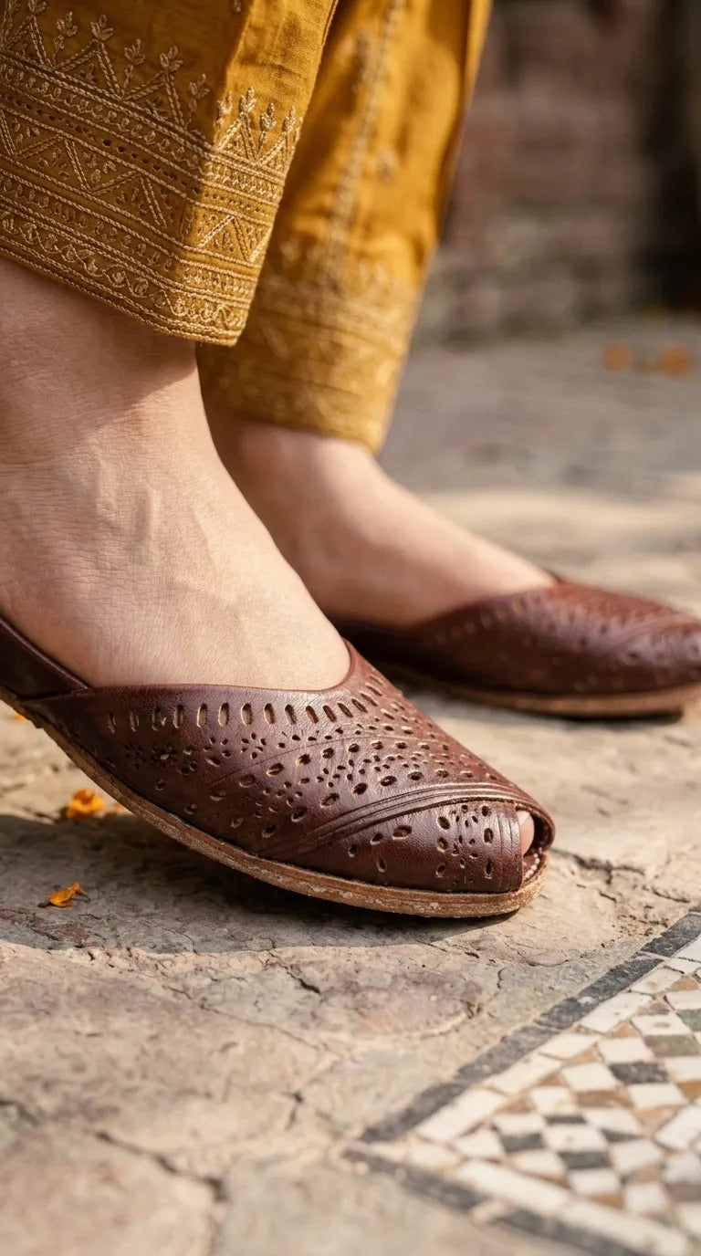 Brown Leather Khussa For Ladies EC8927