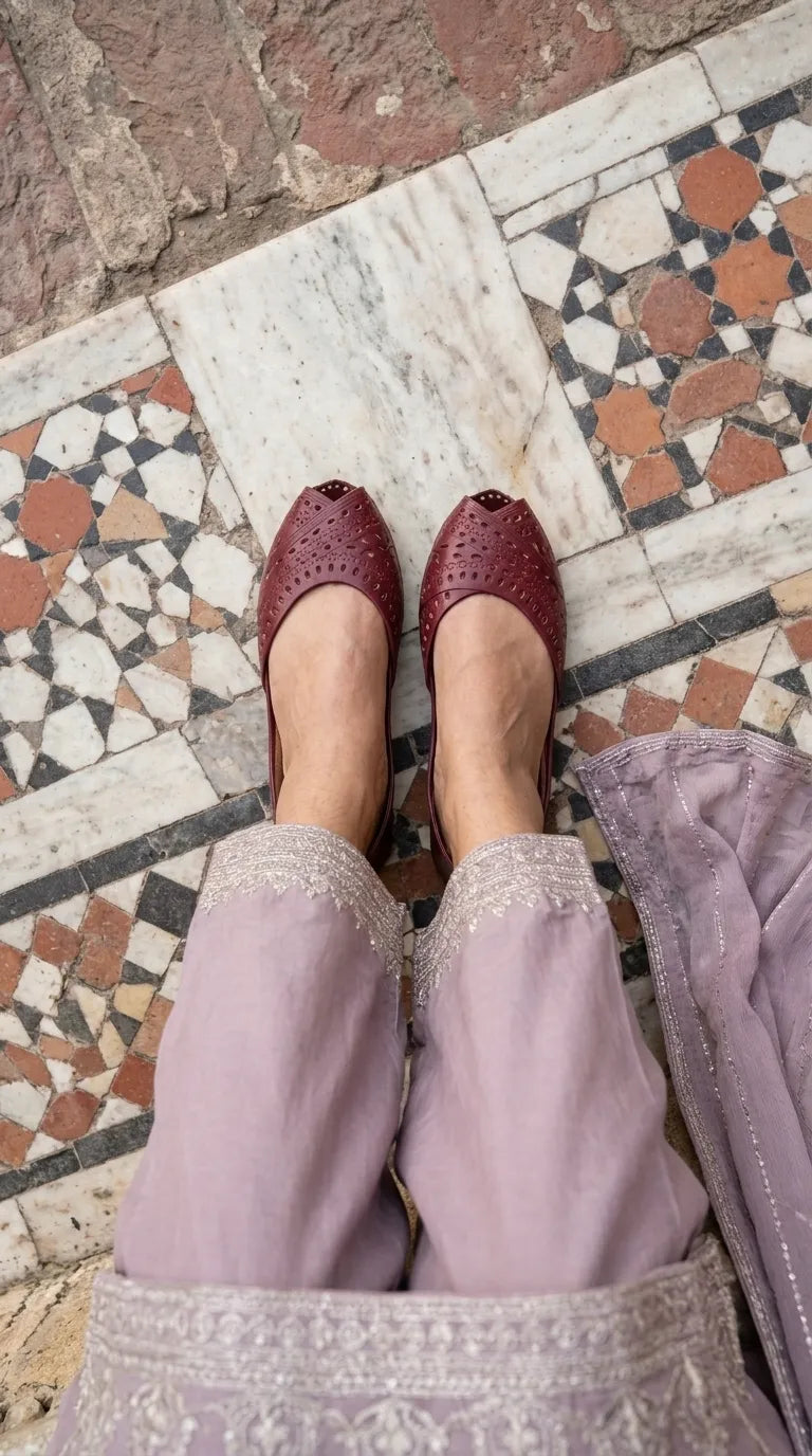 Maroon Leather Khussa For Ladies EC8927