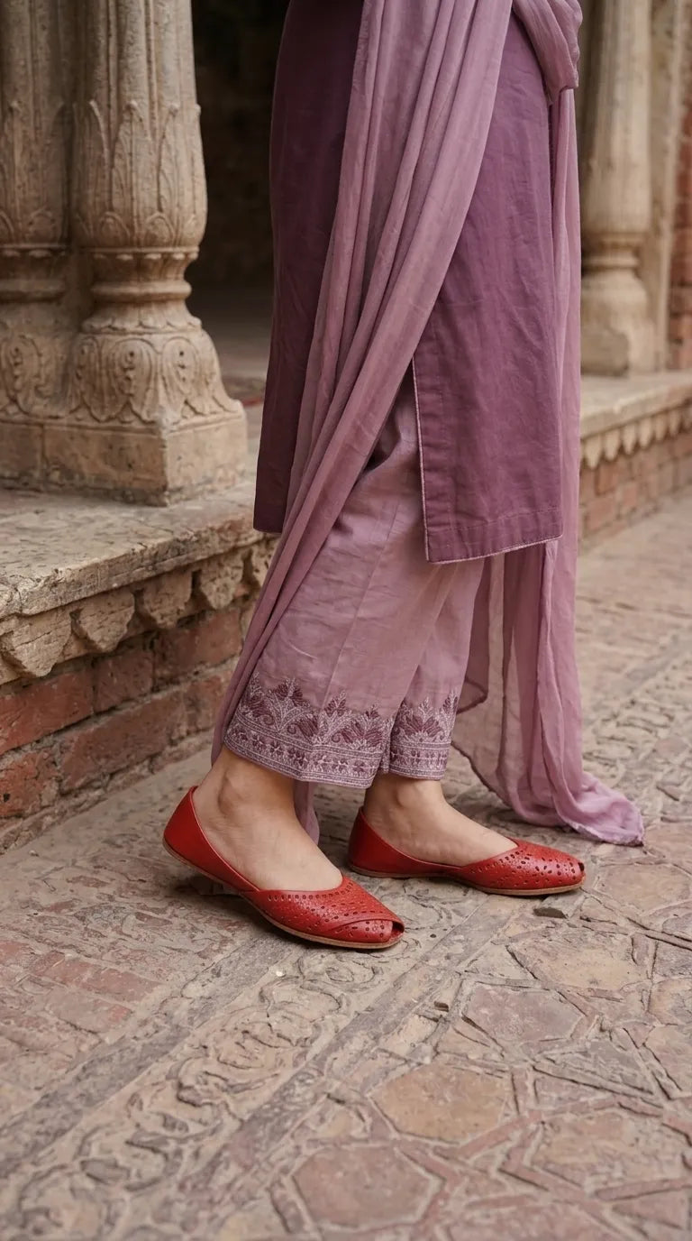 Red Leather Khussa For Ladies EC8927
