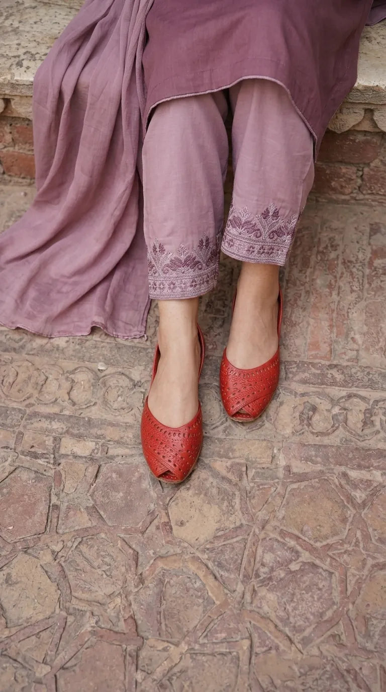 Red Leather Khussa For Ladies EC8927