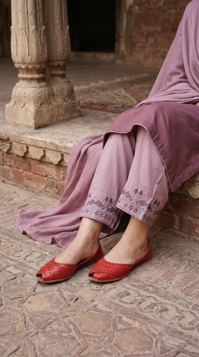Red Leather Khussa For Ladies EC8927
