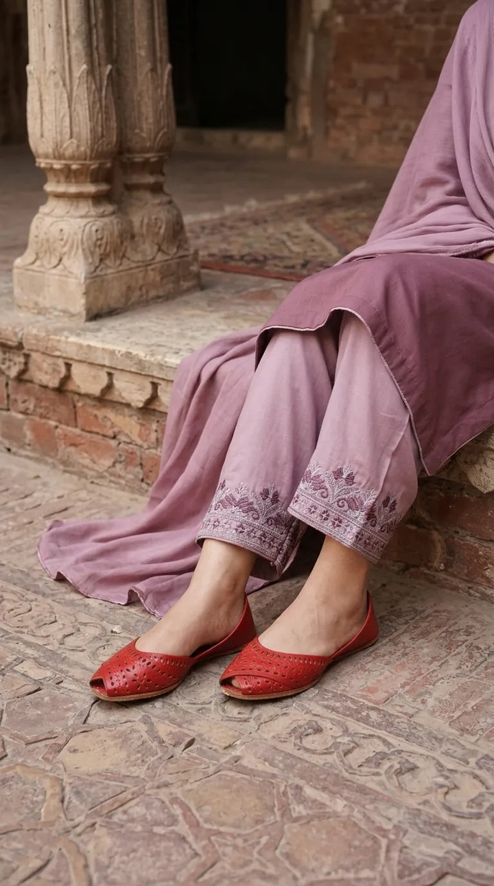 Red Leather Khussa For Ladies EC8927