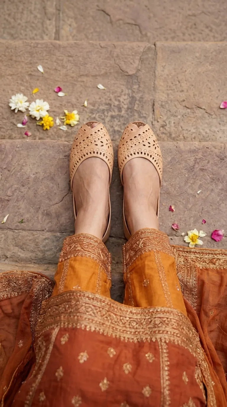 Fawn Leather Khussa For Ladies EC8927