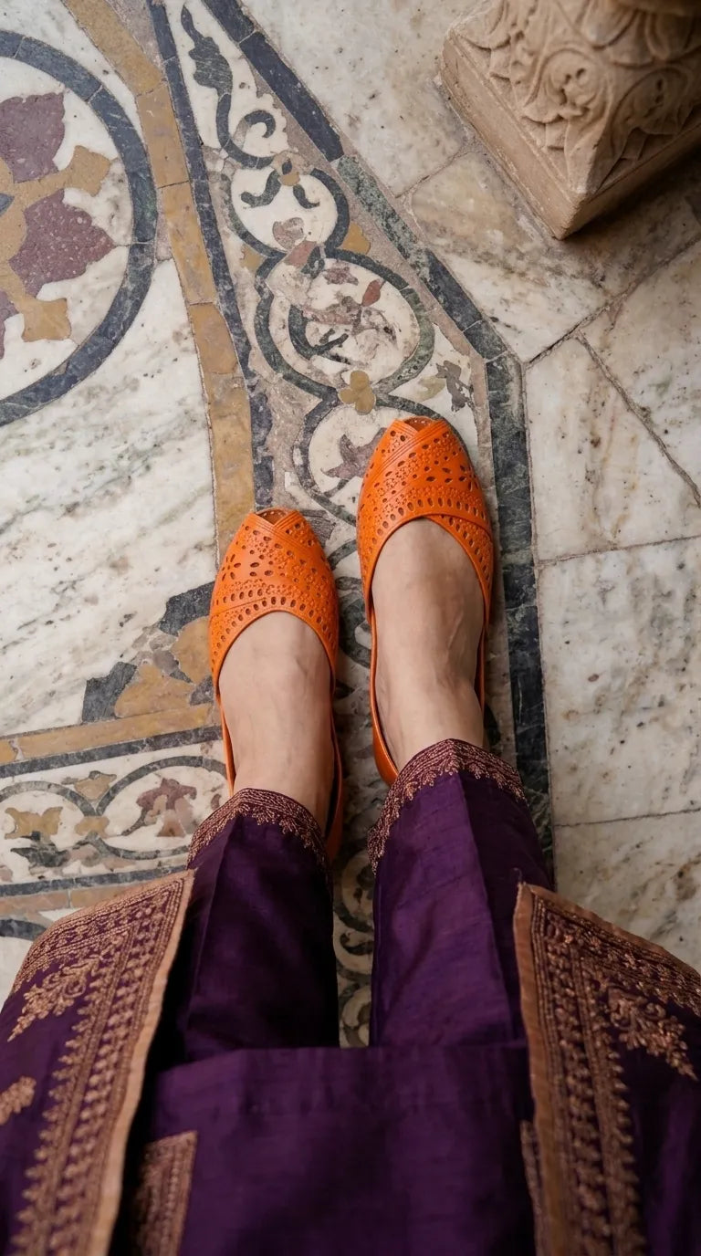 Orange Leather Khussa For Ladies EC8927