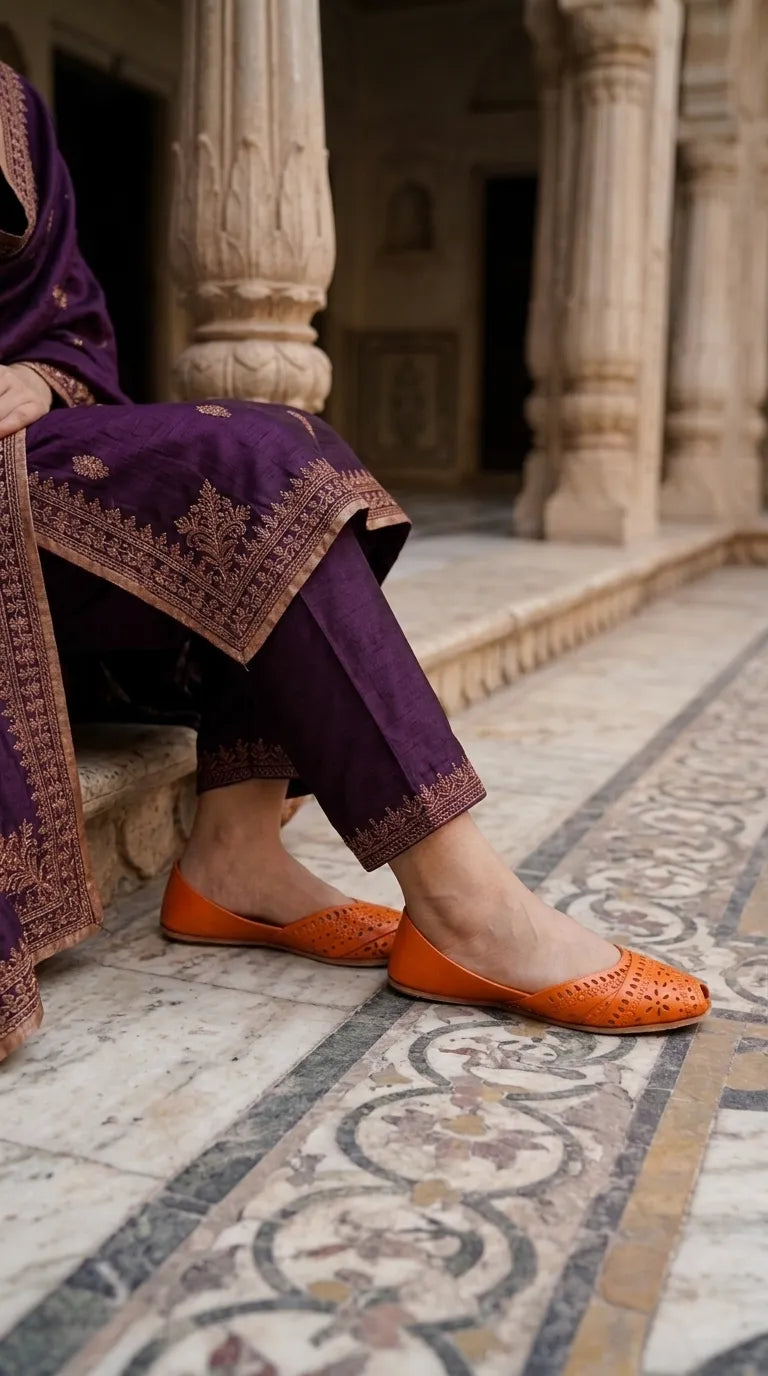 Orange Leather Khussa For Ladies EC8927