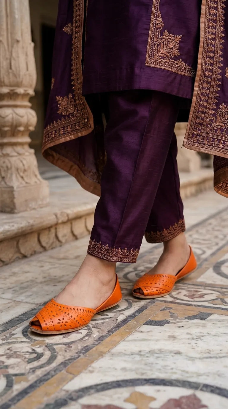 Orange Leather Khussa For Ladies EC8927