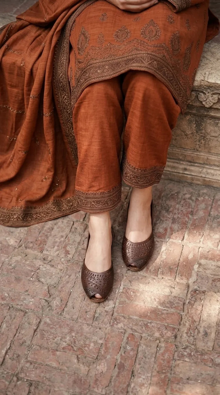 Coffee Leather Khussa For Ladies EC8927