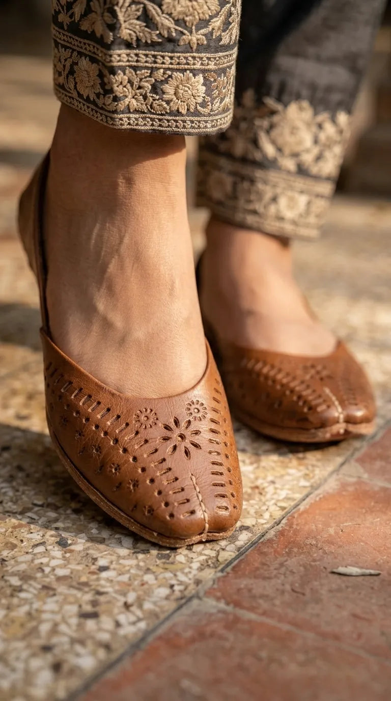 Brown Leather Khussa For Ladies EC8928