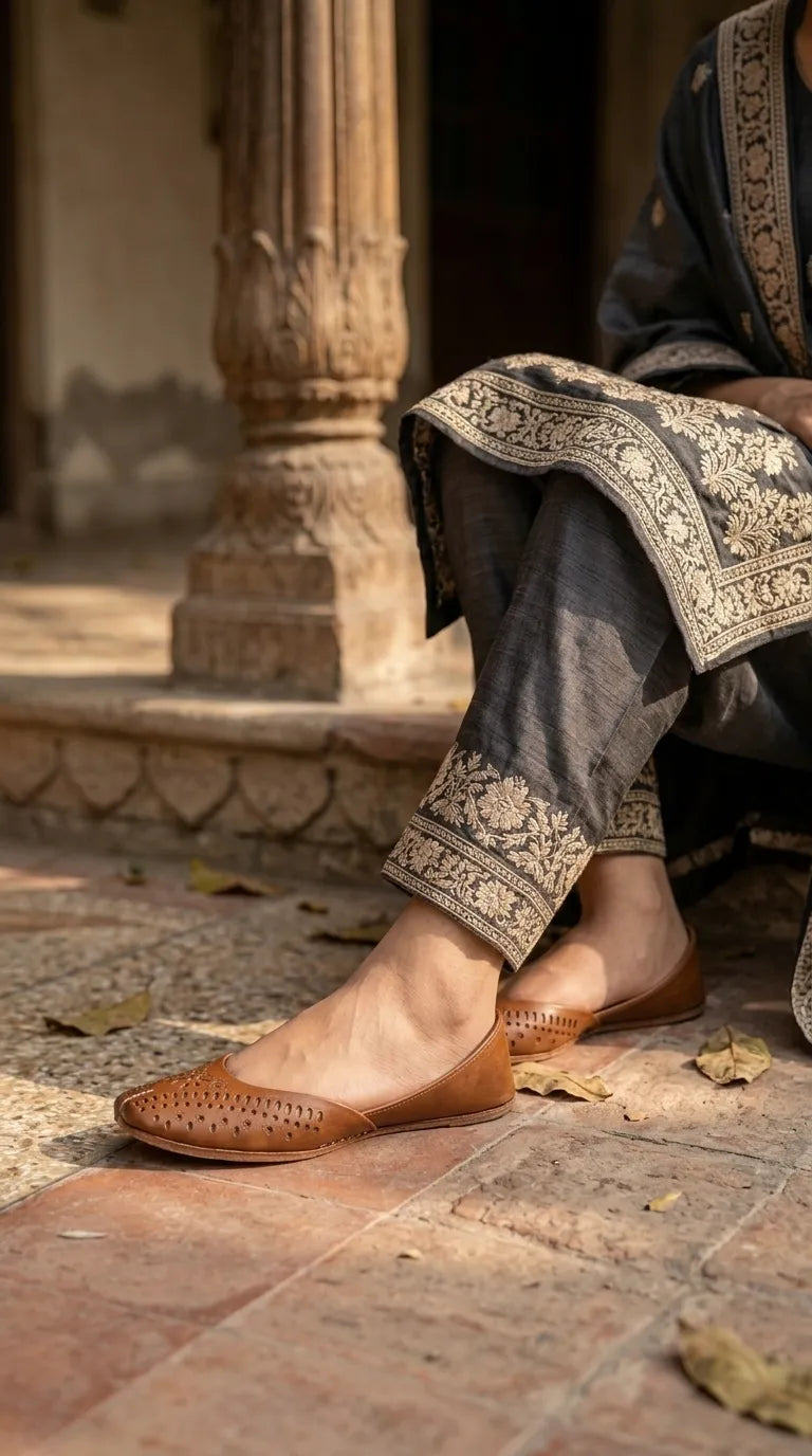 Brown Leather Khussa For Ladies EC8928