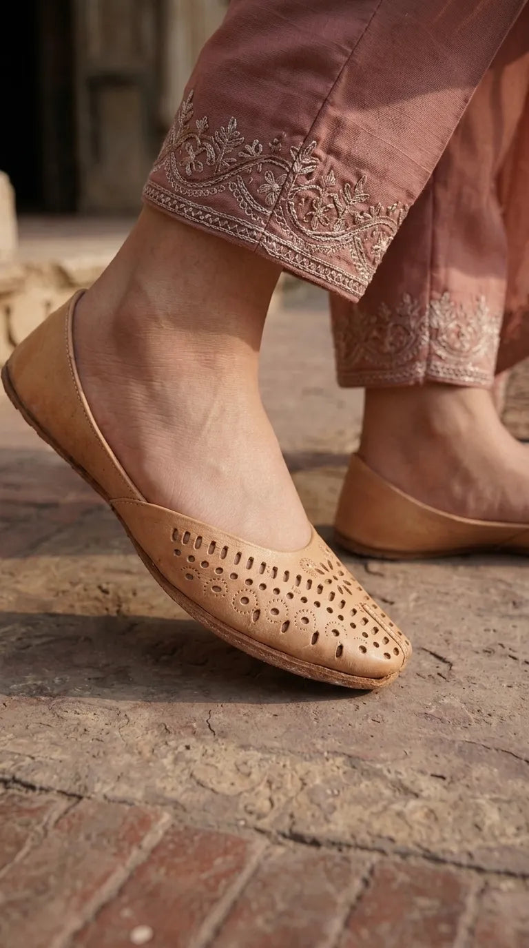 Fawn Leather Khussa For Ladies EC8928
