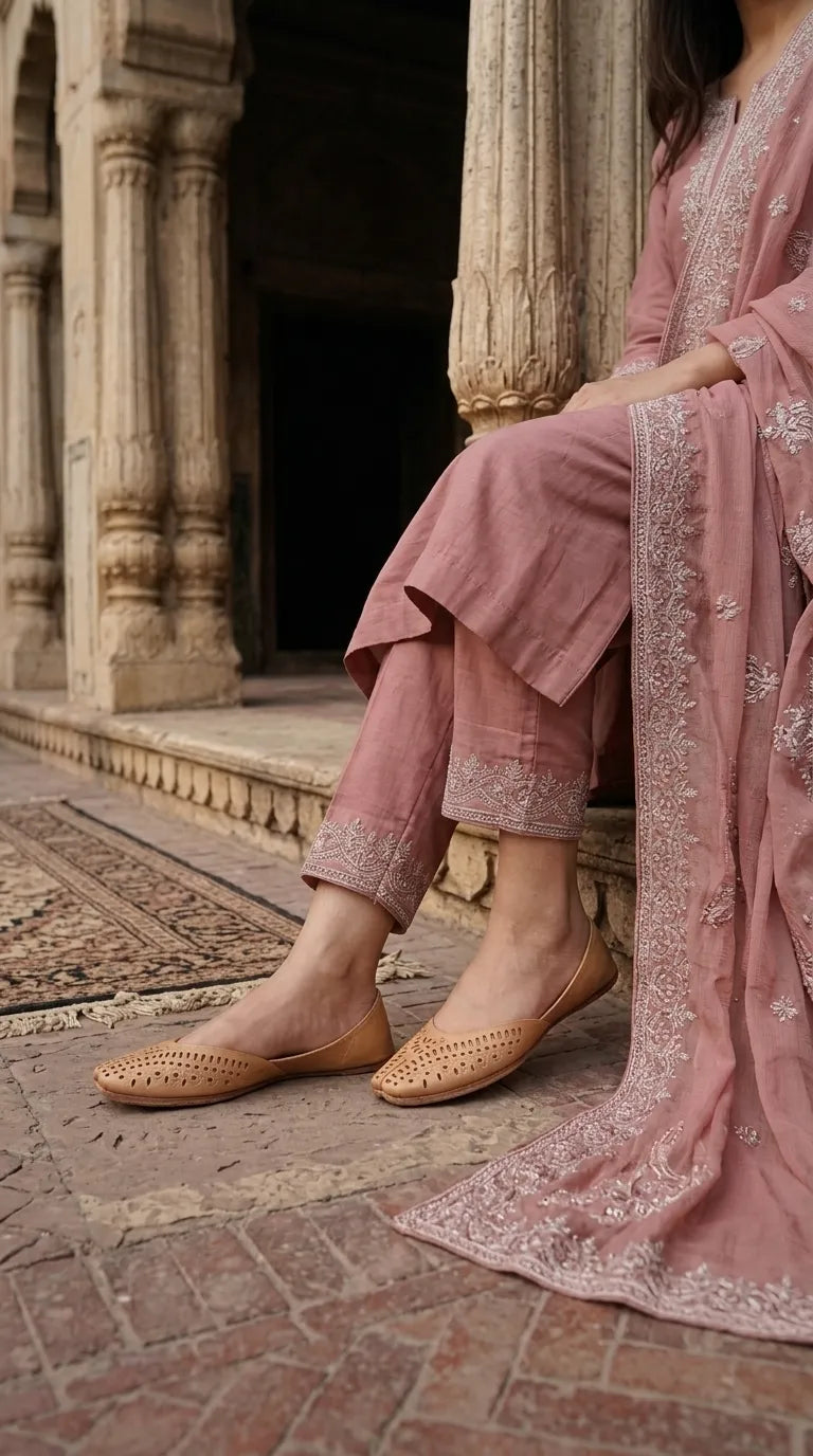 Fawn Leather Khussa For Ladies EC8928