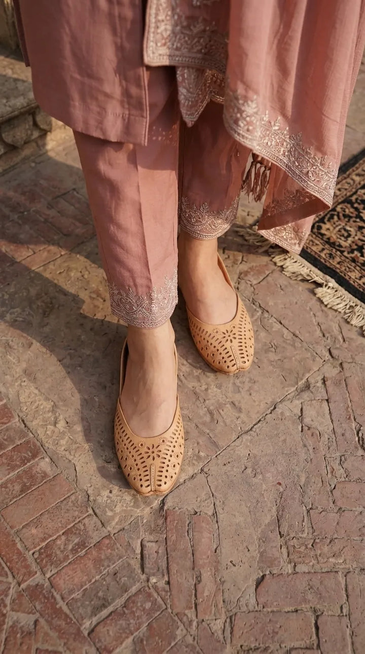 Fawn Leather Khussa For Ladies EC8928
