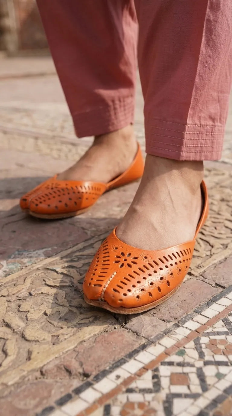 Orange Leather Khussa For Ladies EC8928