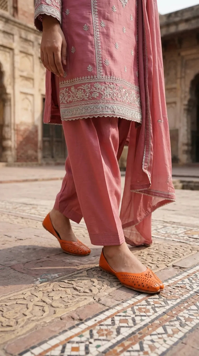 Orange Leather Khussa For Ladies EC8928