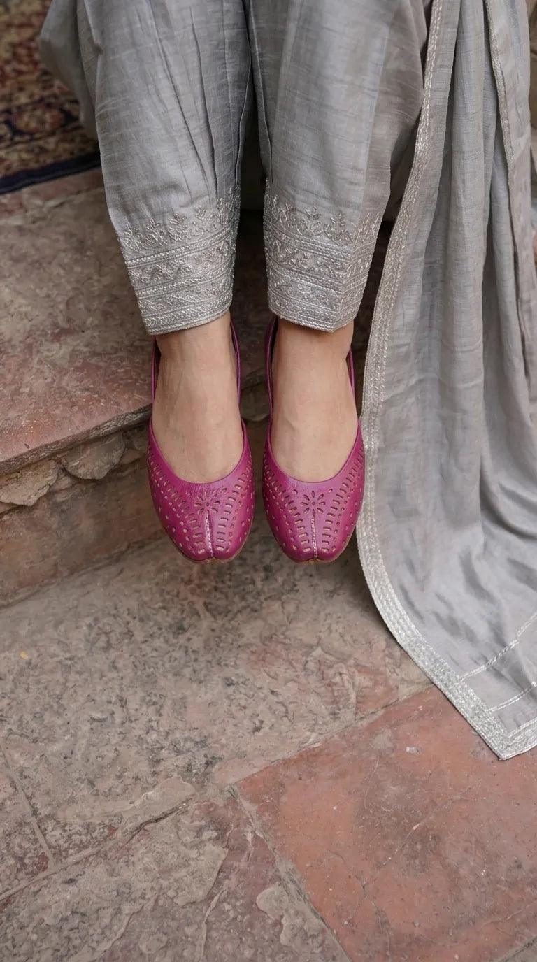 Pink Leather Khussa For Ladies EC8928