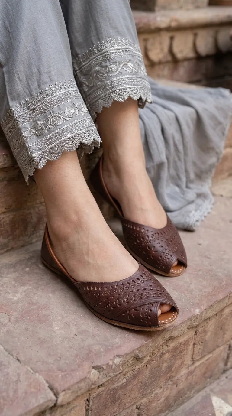 Maroon Leather Khussa For Ladies EC8929