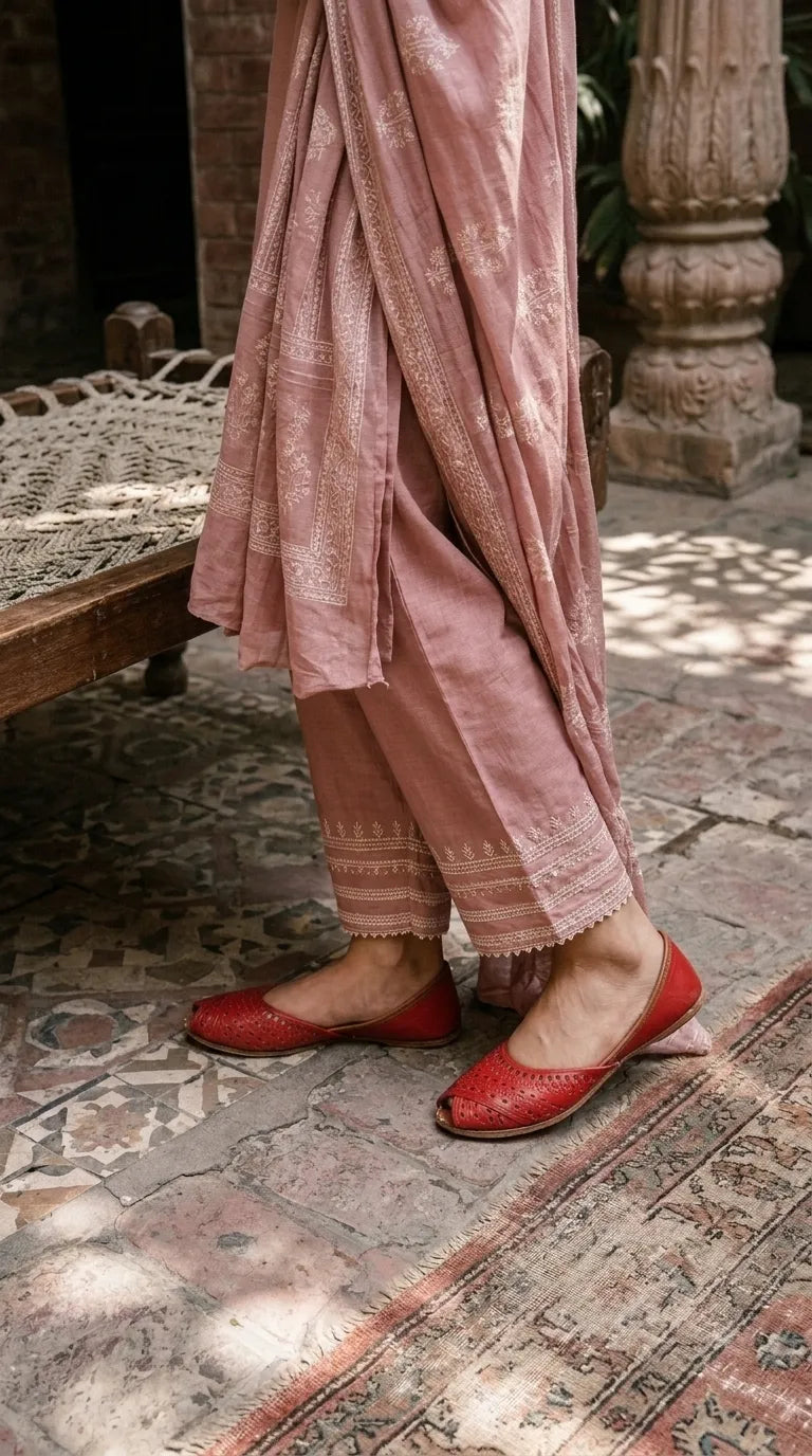 Red Leather Khussa For Ladies EC8929