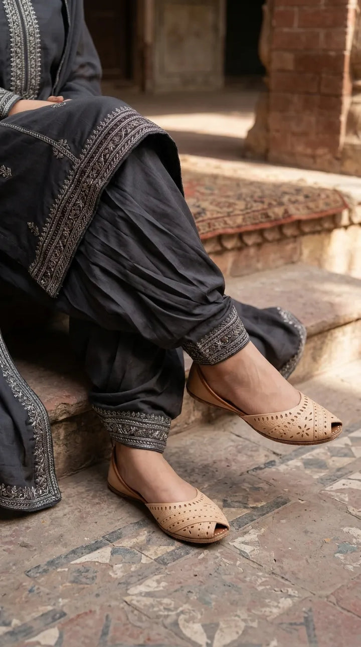 Fawn Leather Khussa For Ladies EC8929