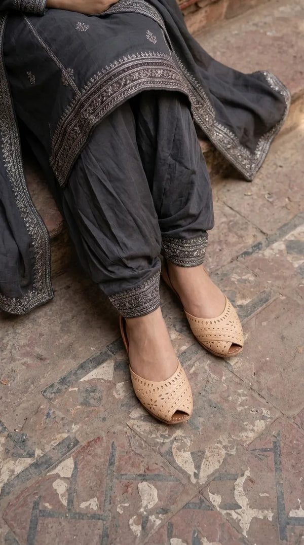 Fawn Leather Khussa For Ladies EC8929