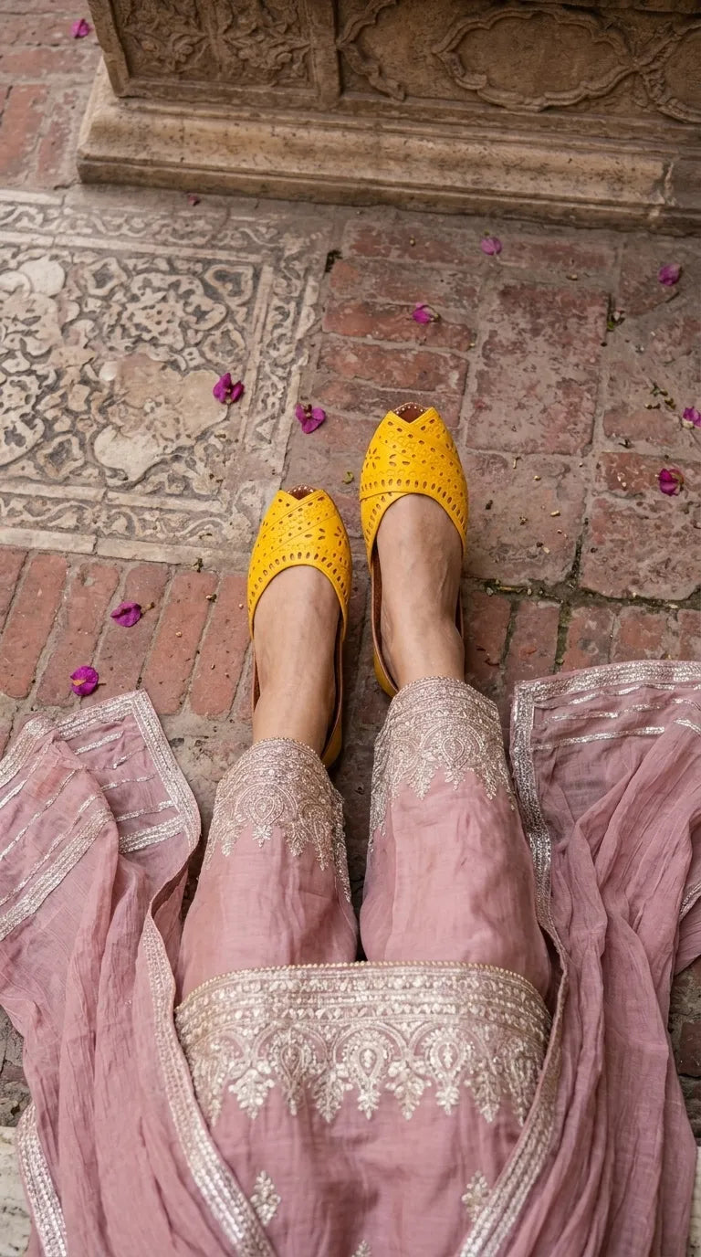 Yellow Leather Khussa For Ladies EC8929